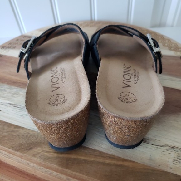 Vionic Danette Wedge Sandals Black Cork Soles - Picture 4 of 5